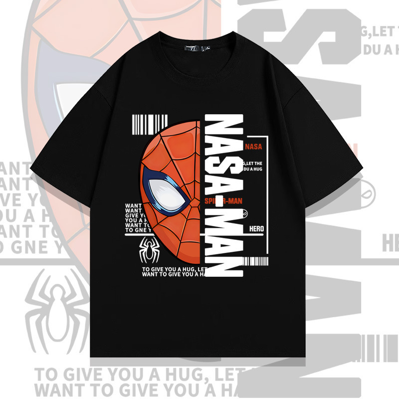 American Anime Marvel Spider-Man Pure Cotton Short-Sleeved T-Shirt Men's and Women's Summer Fashion Brand Loose Shoulder Half-Sleeve Upper Clothes