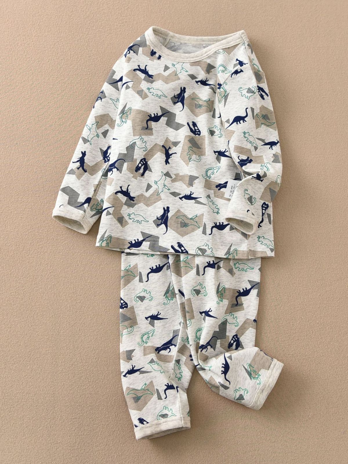 아민 면 긴 소매 세트 회색 바닥 딥 블루 공룡 (세트)