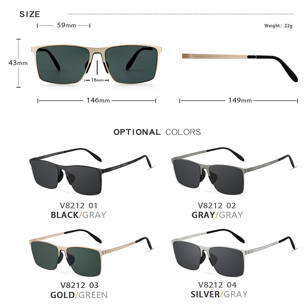 Gafas de sol de alta definición de metal, protector solar polarizador de nailon para hombre, protección UV, gafas deportivas con montura cuadrada, spot en vivo 8212
