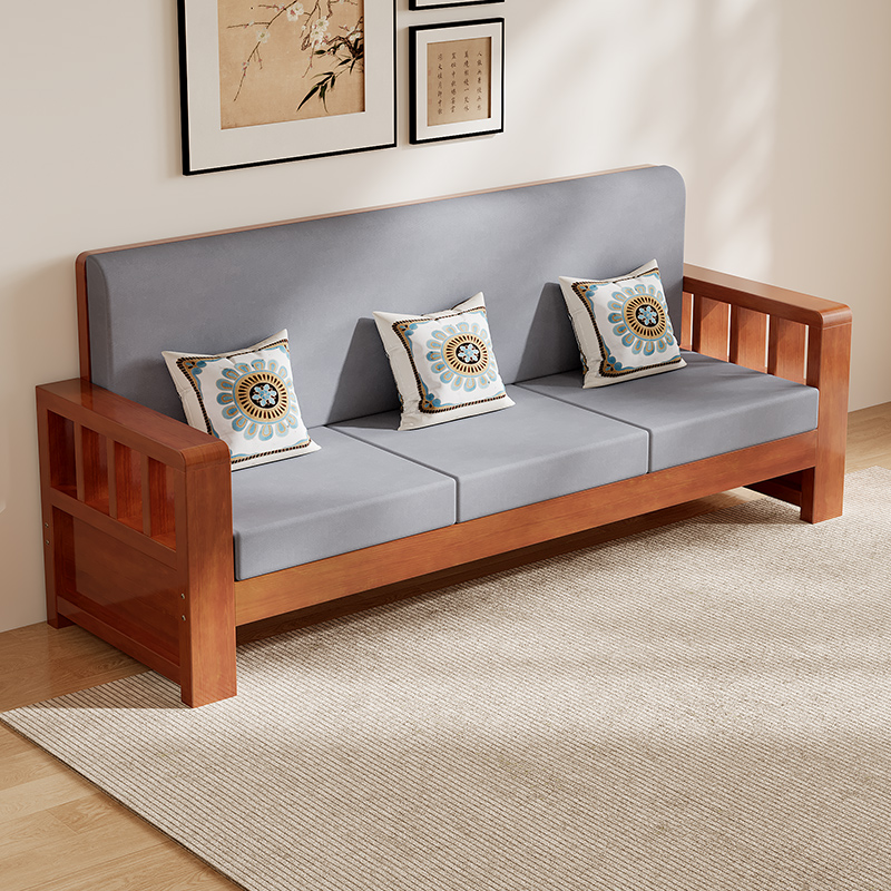 New Chinese-Style Solid Wood Sofa Set for Small Apartments, Suitable for Living Room Use, Dual-Purpose for Winter and Summer, Economical All-Solid Wood Sofa