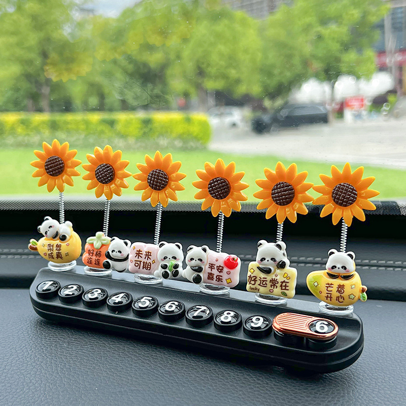 Sunflower Blessing Panda Temporary Parking Number Plate Creative Cute Moving Car Phone Plate Aromatherapy Car Interior Decoration