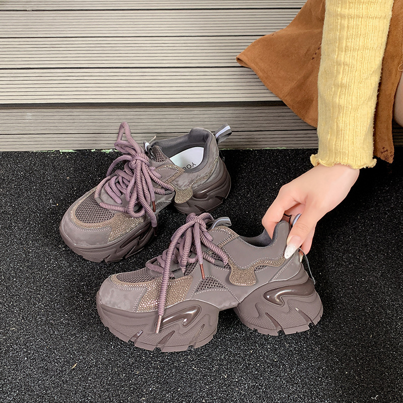 真皮厚底老爹鞋女2025新款秋季百搭增高水钻女鞋秋冬休闲运动鞋子|undefined