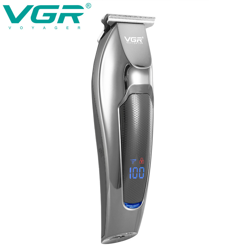 VGR070 LCD Display Oil Head Push Cutters Cordless Electric Clipper Home Salon Razor Dual Speed Engraving Scissors