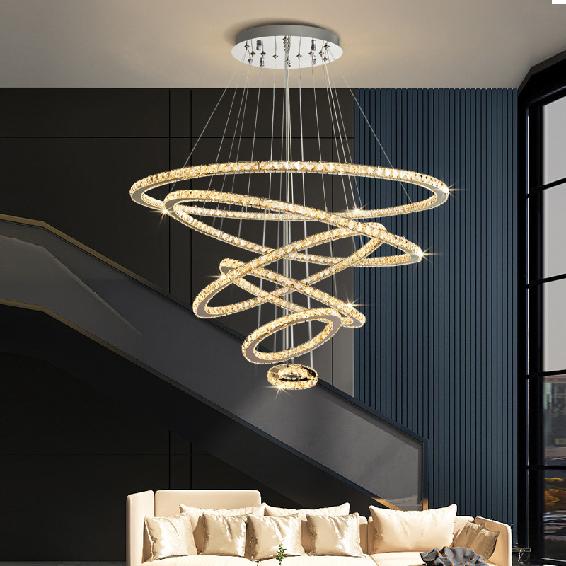 Cross-border exclusive stainless steel ring LED crystal chandelier living room dining room lamp bedroom light modern minimalist art