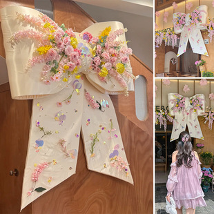 Sakura Sequin Bow Giant Store Check-In Point Set Cafe Window Photo Props Event Background