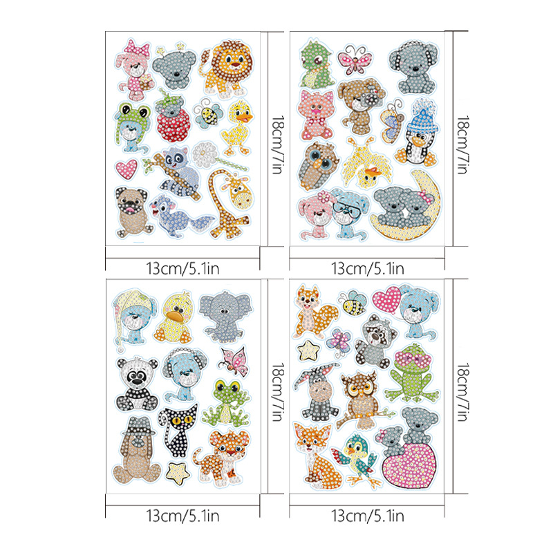 Pegatinas de animales de dibujos animados superventas Pintura de diamantes gratis pegatinas DIY pegatinas de pared de ladrillo para niños pegatinas hechas a mano diamante redondo