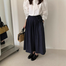 闭眼入秋冬中长裙 韩系格纹半松紧腰a字版慵懒百搭半身裙配腰包