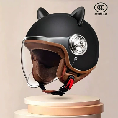 vehicle helmet for men and women, Motosiklet kaskı (dəbilqə) - 801black-transparent-long-mirror-black-ears