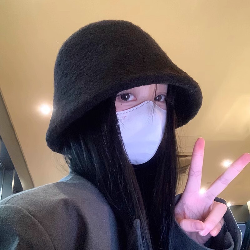 羊羔毛水桶帽女新款日系显脸小渔夫帽纯色时尚韩系百搭盆帽高级感|undefined