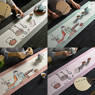 New Chinese Style Waterproof Tea Mat Tea Table Mat Tea Ceremony Tablecloth Zen Table Runner Dry Bubble Simple Light Luxury Tea Flag Tea Mat Long Strip