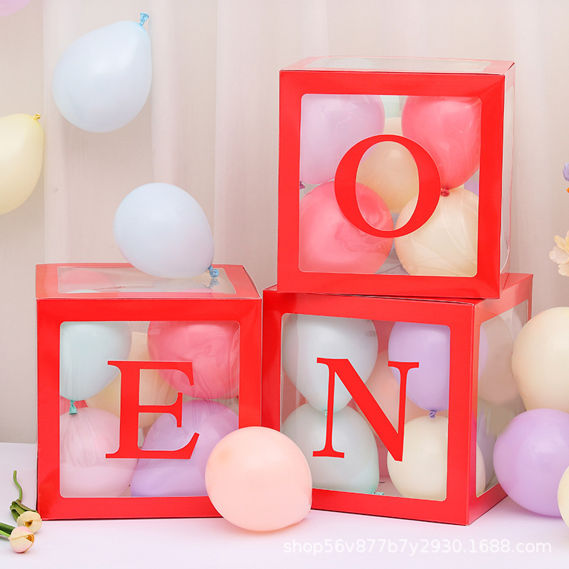 25cmネット赤透明箱赤ちゃん誕生日26文字LOVE卒業結婚式装飾BABY風船箱|undefined