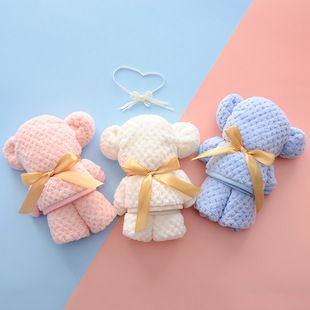 Spot wholesale pineapple wedding kindergarten bear coral fleece hand gift towel card wedding celebration