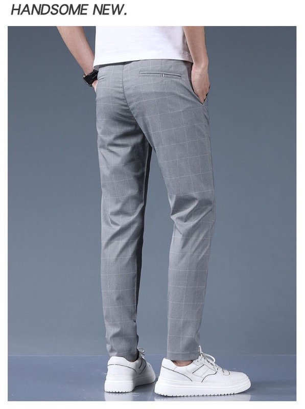 Men's Straight Leg Trousers, Premium Checkered Pattern Business Casual Pants For Spring Summer_viptrois.com