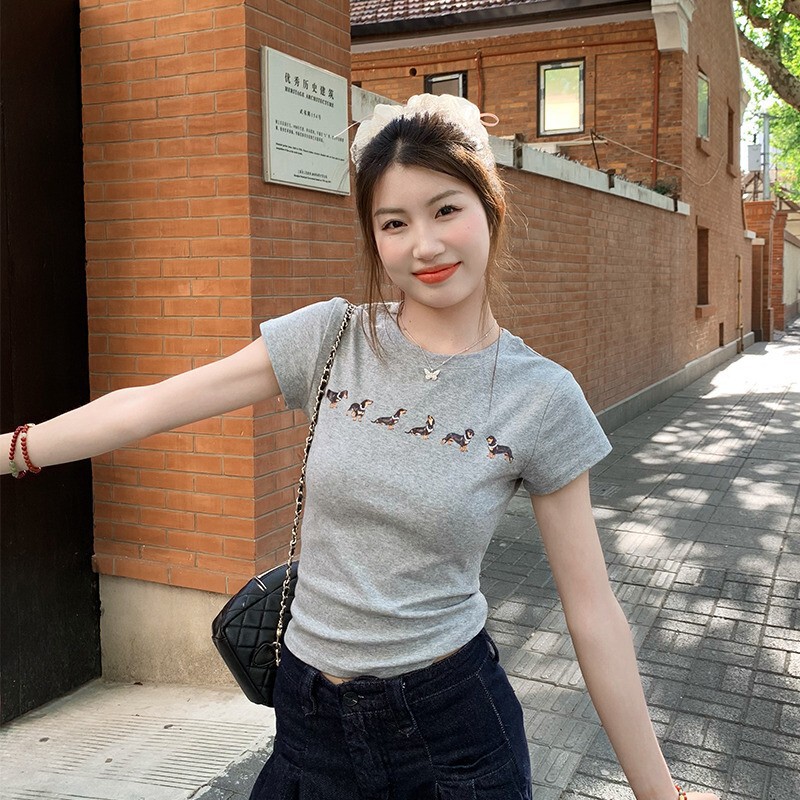 Spring and Summer Women's Short-Sleeve T-Shirt 2026 New Cute Print Casual Slim-Fit Niche Top