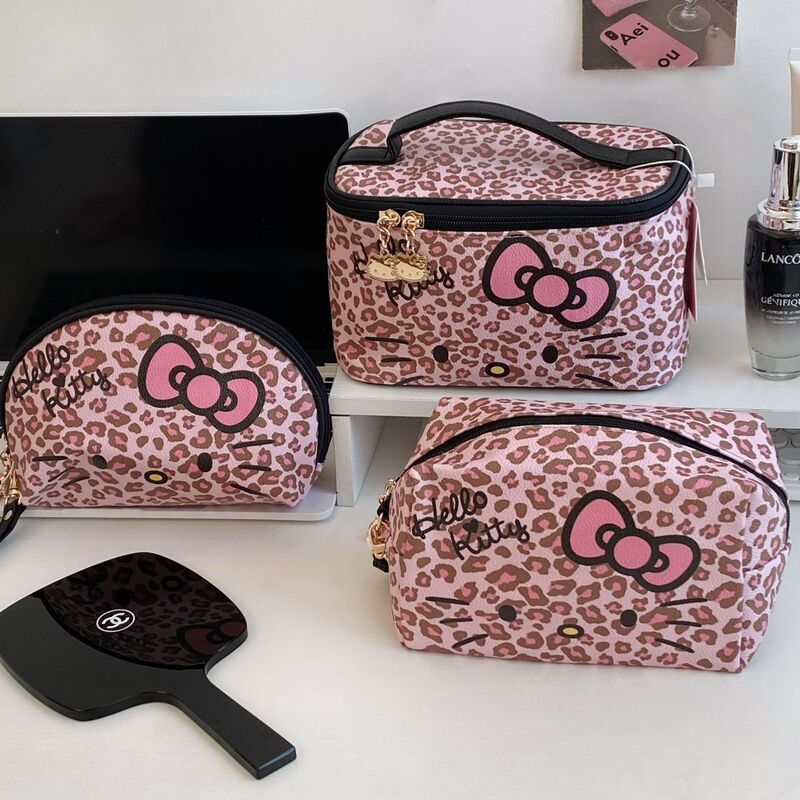 Leopard Print Cat Makeup Bag for Women 2025 New Model Portable Large-Capacity Makeup Storage Bag Hand-Held Toiletry Bag