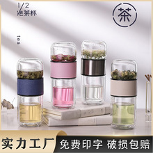 廠家直銷夏季女款高顏值茶水分離杯網紅玻璃杯便攜雙層泡花茶水杯