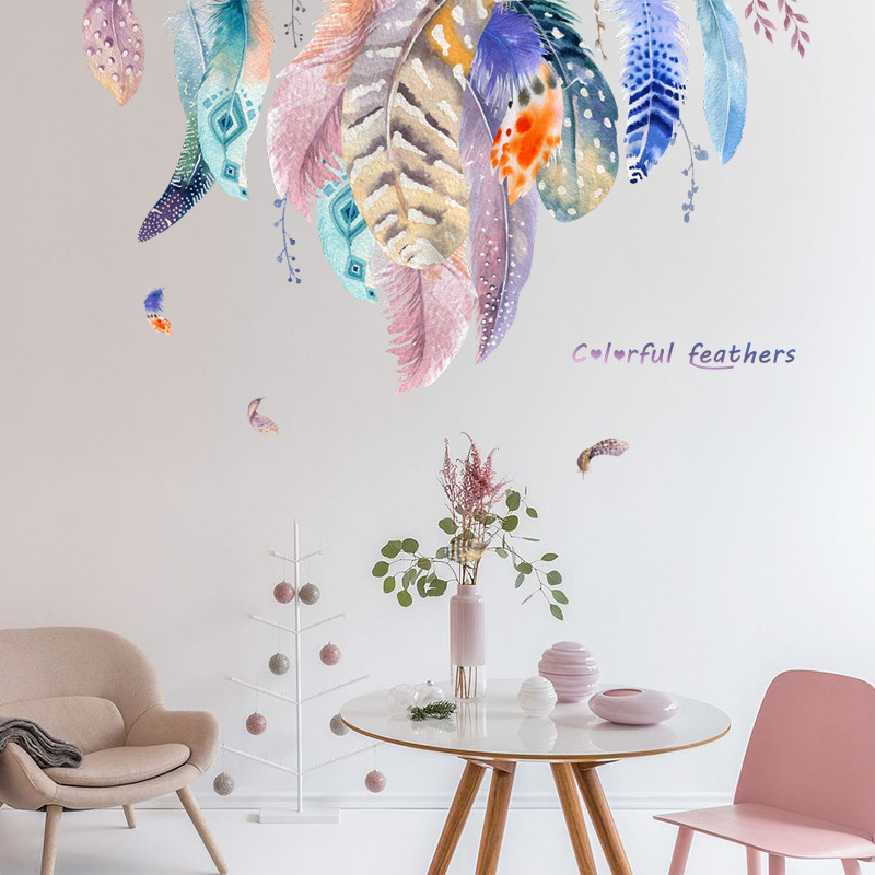 New Fashion Color Feather Bedroom Wall Stickers display picture 6