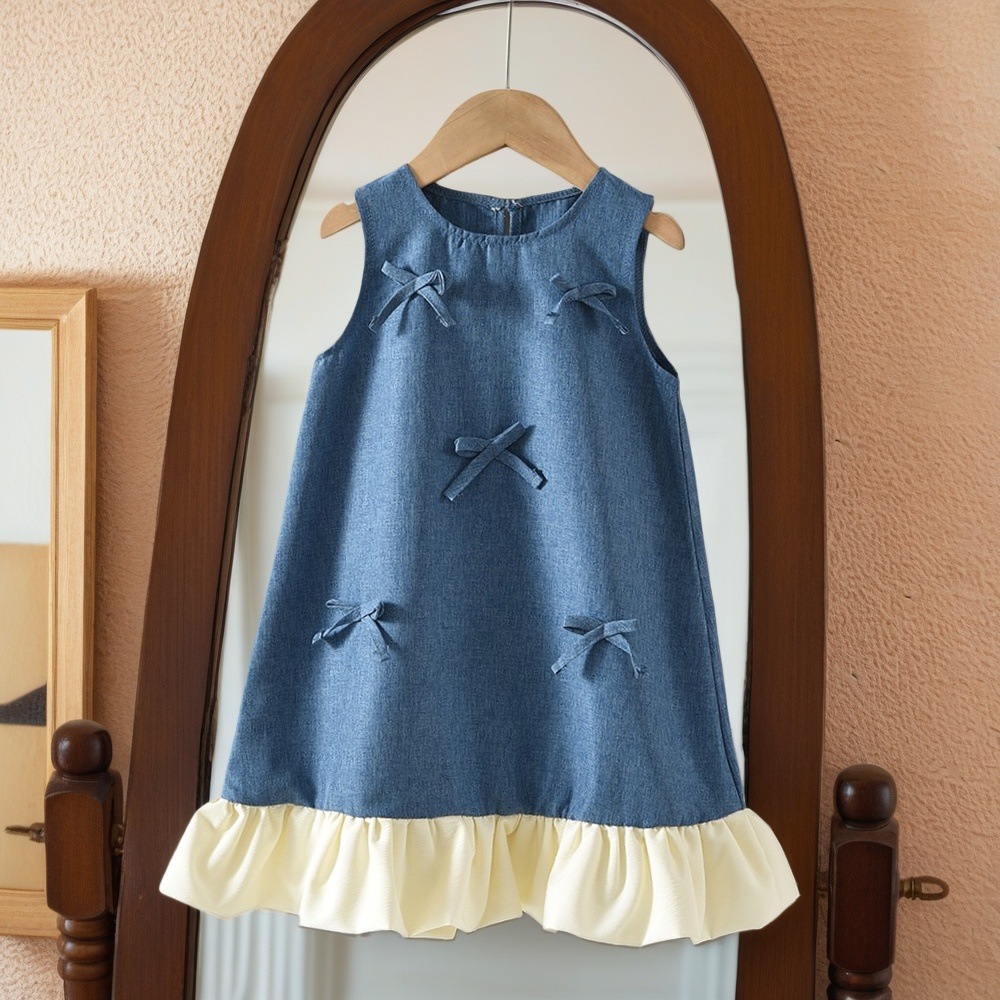 Cute summer denim dress sleevless with bow