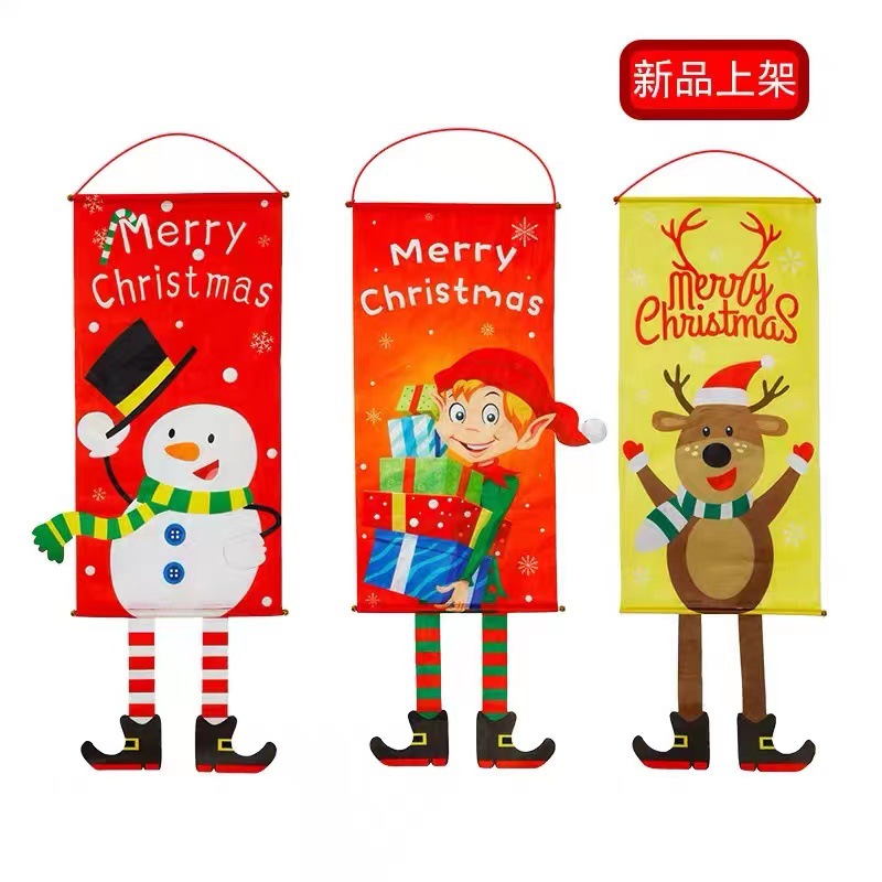 圣诞画布挂布挂旗海报老人雪人圣诞树挂件装扮布置产品气氛道具