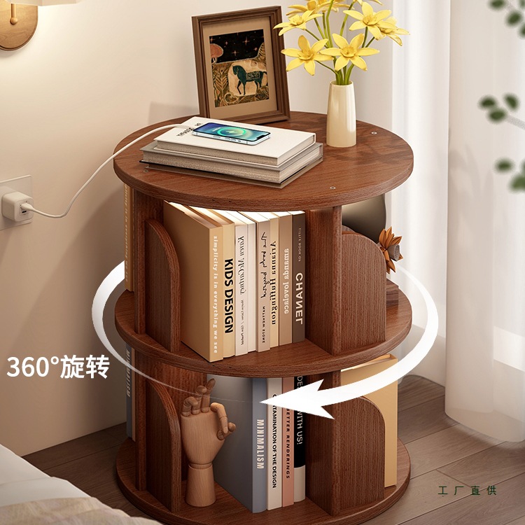 Rotating Bookshelf Bedside Table Shelf Floor Household Bedroom Bedside Storage Cabinet Creative Casual Locker W&