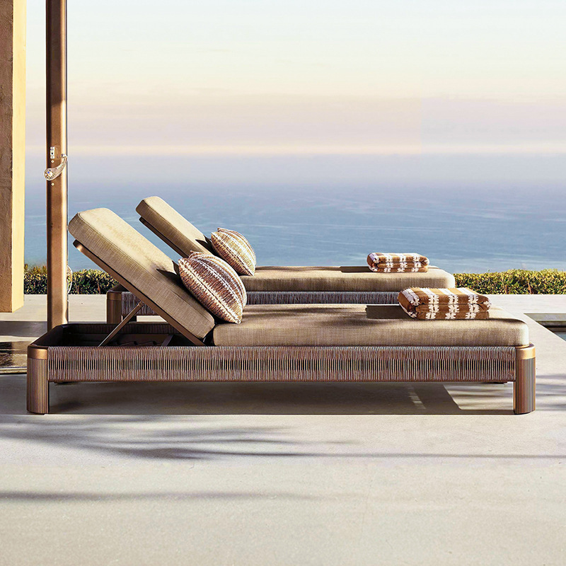 Sofá de teca al aire libre hotel villa patio terraza ocio anti-corrosión muebles de madera maciza al aire libre sofá de tejido de cuerda de jardín