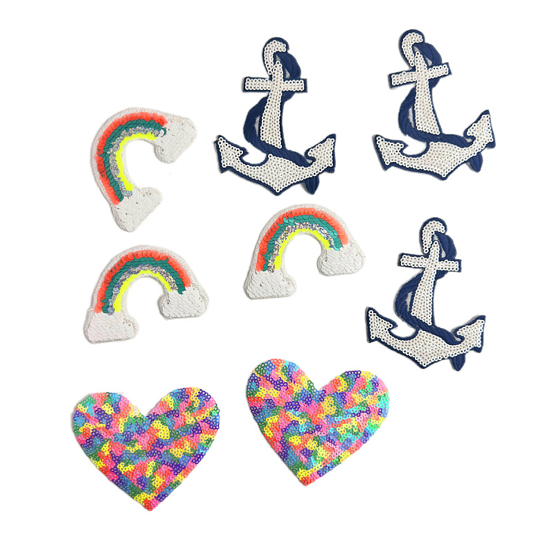 时尚彩虹爱心船锚珠片绣布贴童装衣帽箱包亮片珠片补丁贴章仔布贴