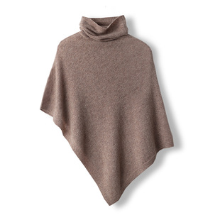 2024 autumn and winter new pure wool turtleneck knitted shawl solid color warm irregular design cloak for women