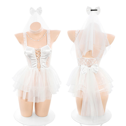 Feimuzhu bead-embellished front strap sheer-look seductive bridal wedding gown set with slip dress and lingerie — ZY6631