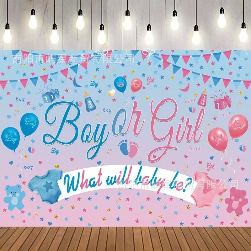 Powder Blue Gender Reveal Theme Photography Backdrop Cartoon Baby Shower Gift Party Decoration Banner