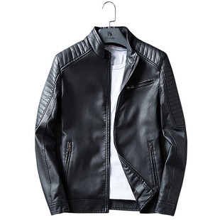 Autumn and Winter New Men's Warm Leather Jacket Casual Fashion Trendy Men's Coat Versatile Fleece-Lined Leather Jacket Men
