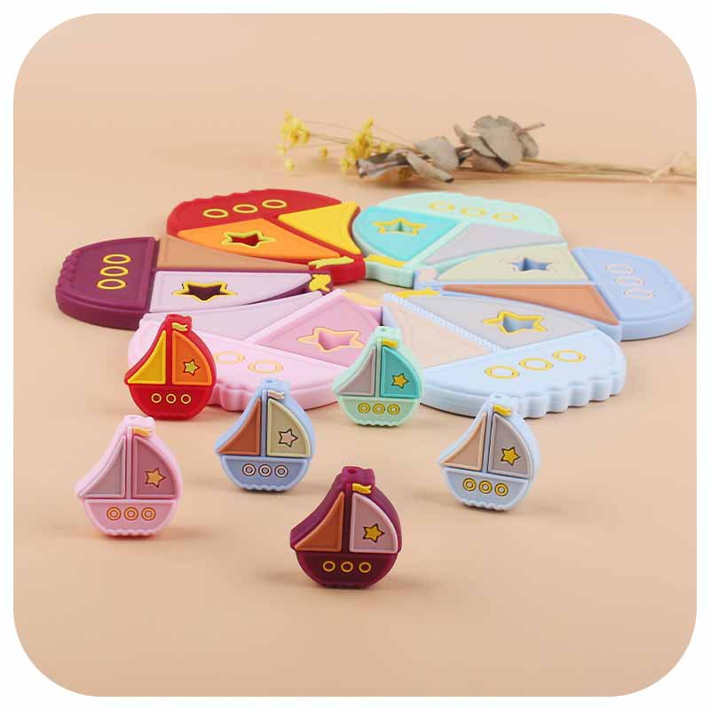 Nuevo bebé suministros de dibujos animados colorido velero teether perlas creativo molar DIY bebé chupete cadena pulsera Accesorios