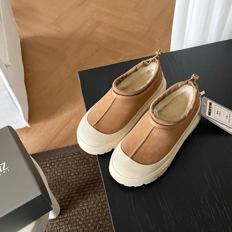 Henan Sangpo Tasman King Leather and Wool Low-Top Snow Boots for Couples, Candy-Colored Cotton Shoes, Non-Slip, Warm, Color-Blocking