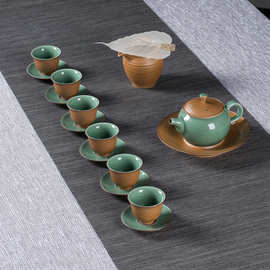 龙泉青瓷传统大师手工跳刀功夫茶具整套陶瓷茶具套装壶承