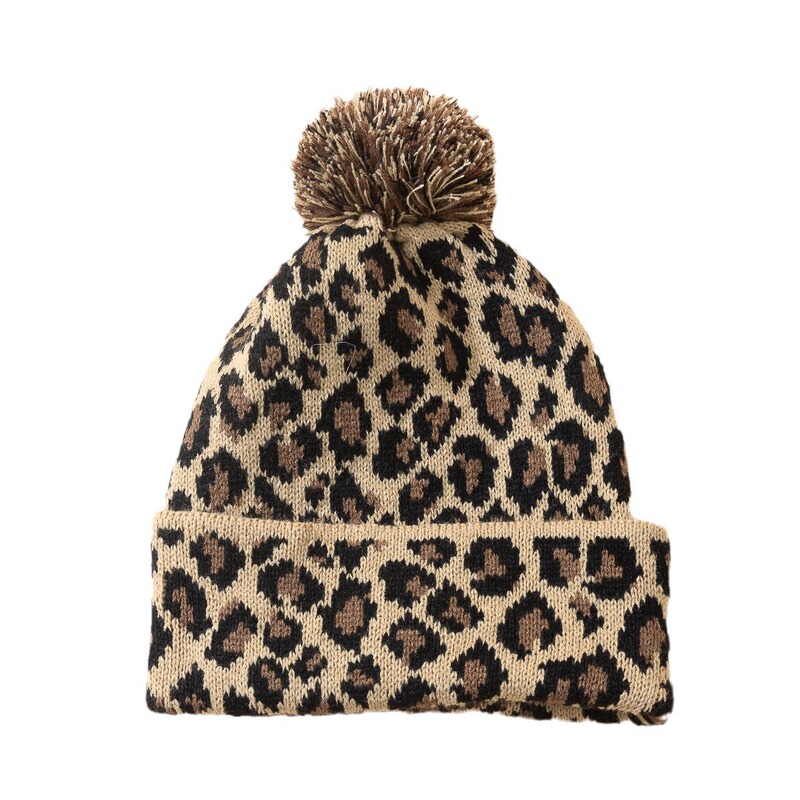 Cross-Border Fashion Leopard Print Pom-Pom Knit Hat for Autumn and Winter, Warm and Versatile, Suitable for Women and Men, Stylish for Commuting Cross-Border Fashion Leopard Print Pom-Pom Knit Hat for Autumn and Winter, Warm and Versatile, Suitable for Women and Men, Stylish for Commuting