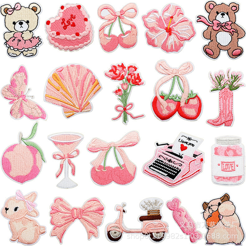 Love Taste Embroidered Cloth Sticker Pink Bear Candy Patch Valentine's Day Decoration Cherry Flower Embroidered Sticker Love Taste Embroidered Cloth Sticker Pink Bear Candy Patch Valentine's Day Decoration Cherry Flower Embroidered Sticker