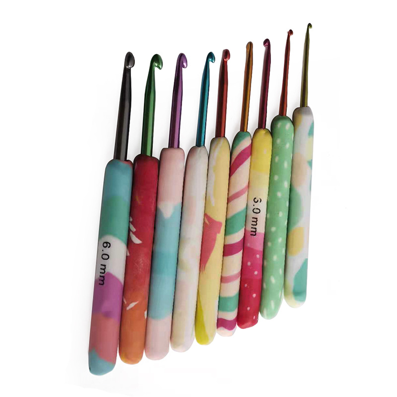 Herramientas de tejer aguja suéter suave cerámica mango color crochet suave mango crochet conjunto de 9 OPP bolsa de embalaje