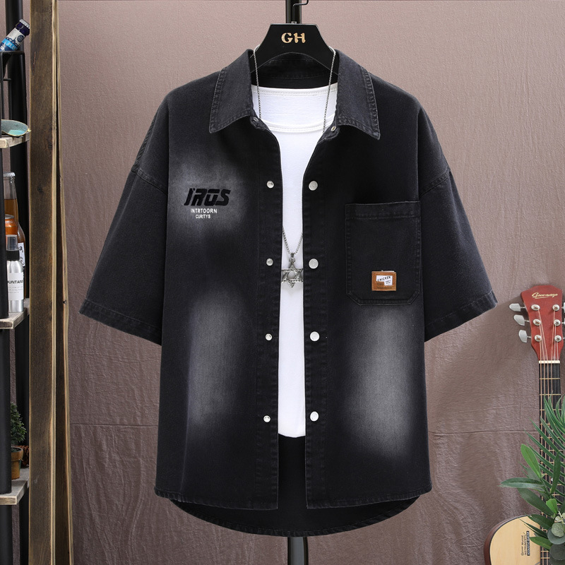 Short-Sleeved Denim Jacket Men's Summer Thin Shirt Loose Trendy Brand Shirt Casual Retro Summer Top