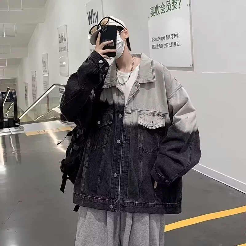 Spring Japanese retro black denim jacket for leisure, oversize