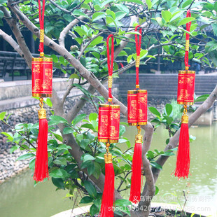 Spring Festival Hot Sale Red Silk Line Printing Small Double Cannon Pendant Small Firecrackers Plant Bonsai Decoration New Year Festive Supplies