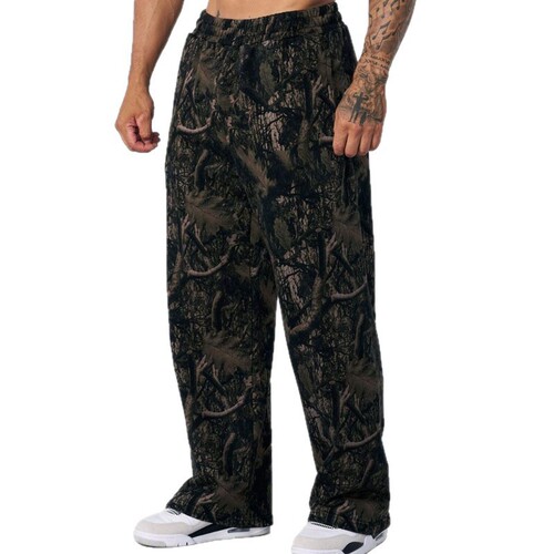 Trend sweatpants, wide-leg, straight and simple casual pants, fitness loose printed camouflage pants, velvet skull print