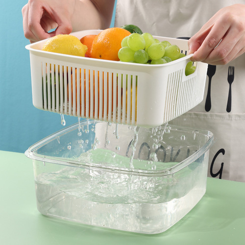 Kitchen double-layer draining basket vegetable basin with lid fruit washing magic fruit and vegetable basket fruit plate water filter basket storage basket