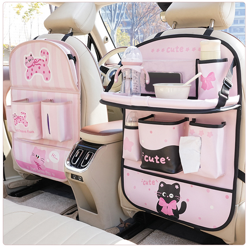 Car-Mounted Small Table, Foldable Car Trash Can, Storage Bag, Cartoon Creative Car Seat Back Dining Table Storage Hanging Bag