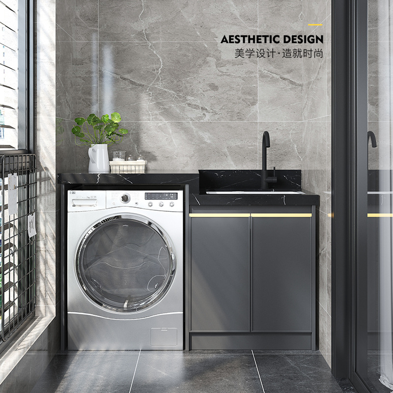 Placa de roca alta y baja cuenca espacio aluminio lavado armario balcón lavadora socio lavabo integrado gabinete fregadero de lavandería