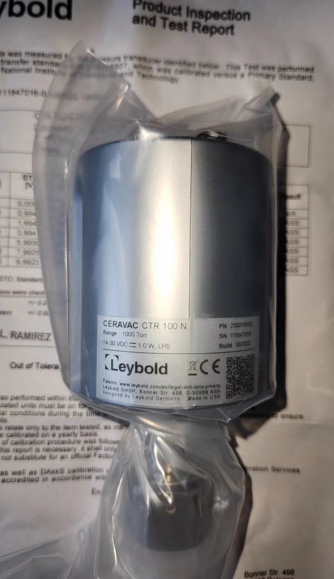 LEYBOLD CTR100N 230310V02 1000 Torr 1/2 FVCR 电容薄膜规 MKS