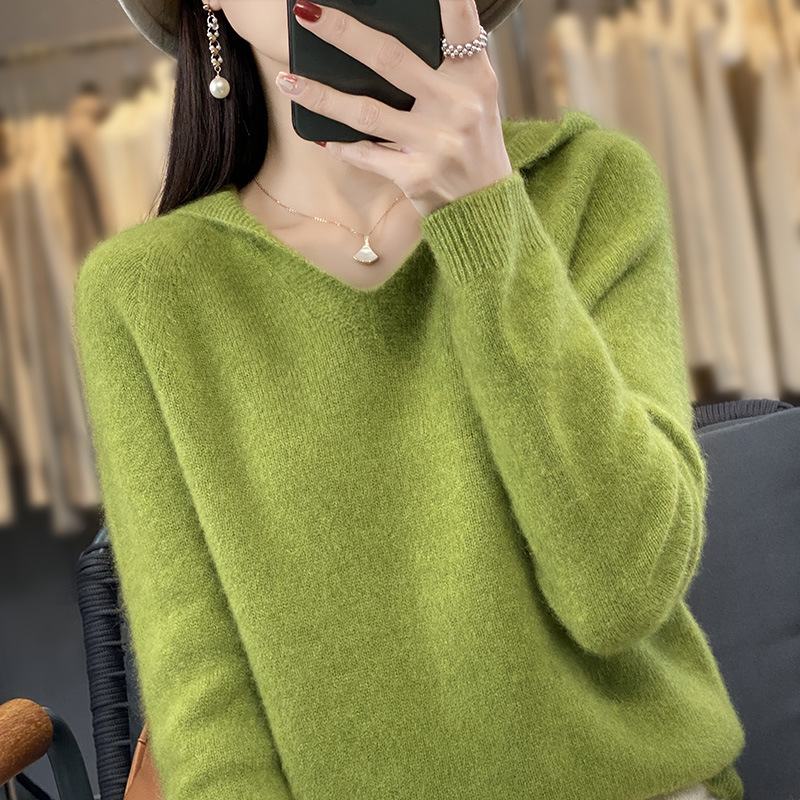 23 Autumn/Winter New Hooded Knit Sweater for Women, Solid Color Loose Long Sleeve Short Pullover Sweater 23 Autumn/Winter New Hooded Knit Sweater for Women, Solid Color Loose Long Sleeve Short Pullover Sweater