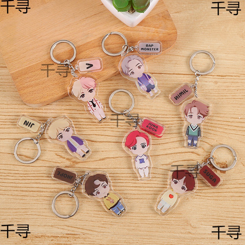 Factory Key Anime Group Acrylic Keychain Pendant Youth Advertising Bts Transparent Acrylic Double Layer Wholesale