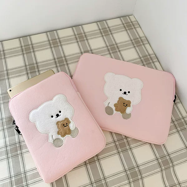 Korean Ins Niche Design Bear Embroidered Laptop Bag Pro13 Inner Bag iPad Cosmetics Bag 11inch