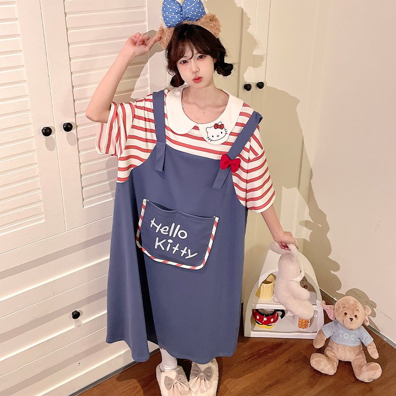 Women's Spring and Summer Thin Cute Cartoon Sleeve Pants Cotton Short-sleeved Outer-suit Sleeve Pajamas