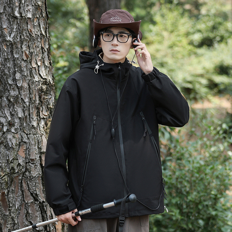 Men's autumn new American workwear couples, loose windproof and waterproof solid color hooded jacket for men_voghion.com