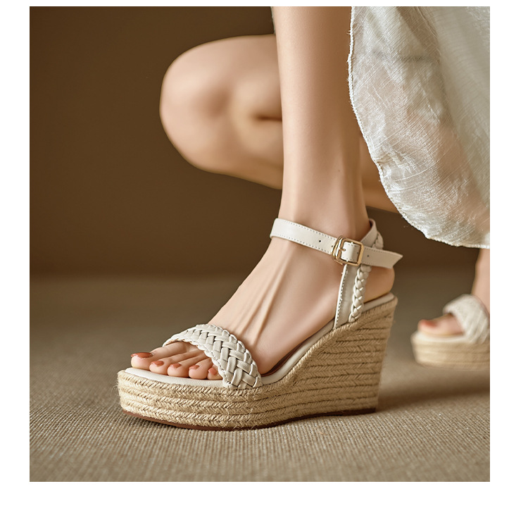 Sandal cao gót nữ hở mũi đế xuồng đan bohemian, gót 9 cm — màu trắng, màu mơ chi tiết 17